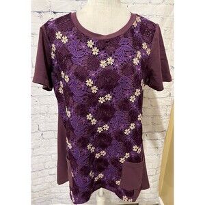 Logo Lounge Crochet Overlay Top Blouse With Pockets Purple Plum Size Large